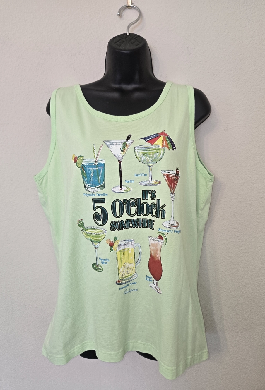Women's Light Green Graphic Tank Top - 'It's 5 O'Clock Somewhere'